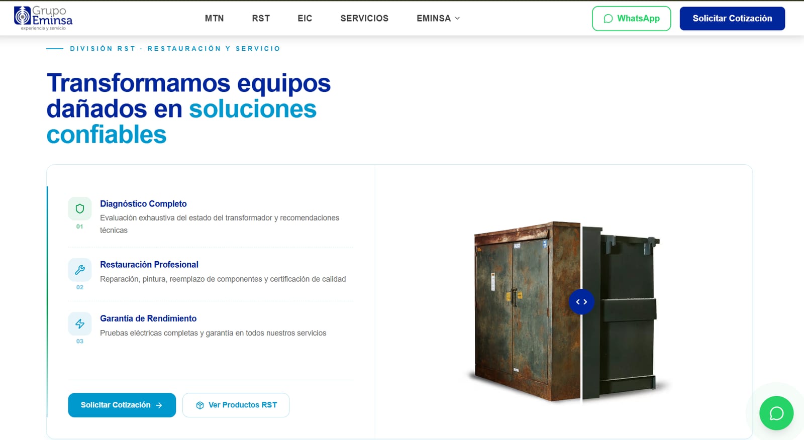 Comparador antes/después de restauración de transformadores